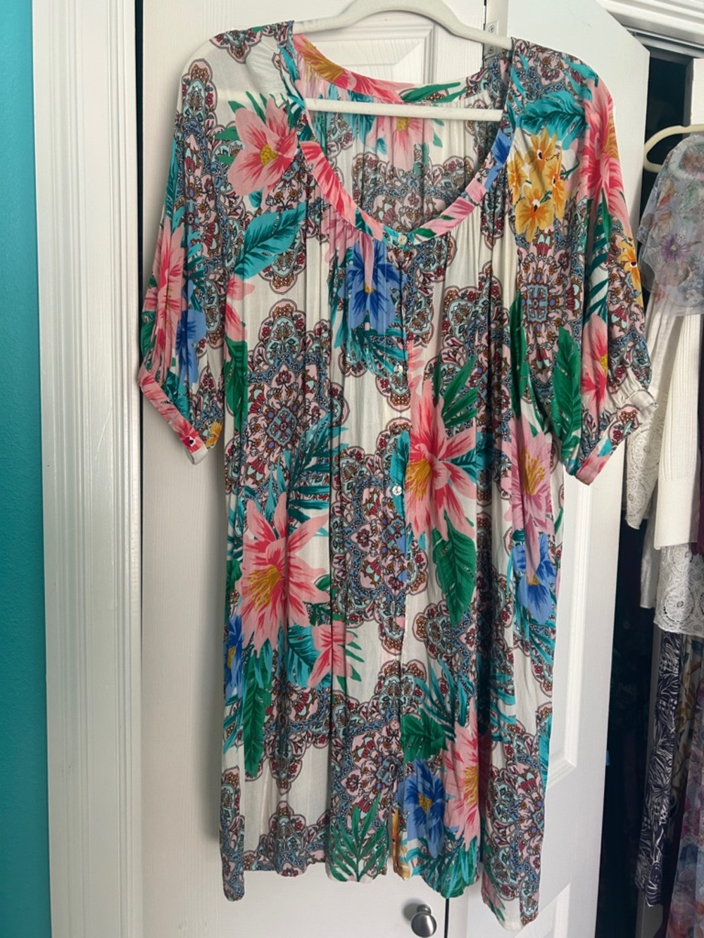 Johnny Was Floral Mini Dress in White, Pink, Green, Blue, Yellow